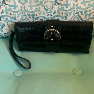 Roomy black croc wristlet wallett